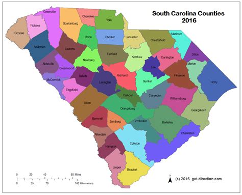 South Carolina map with counties